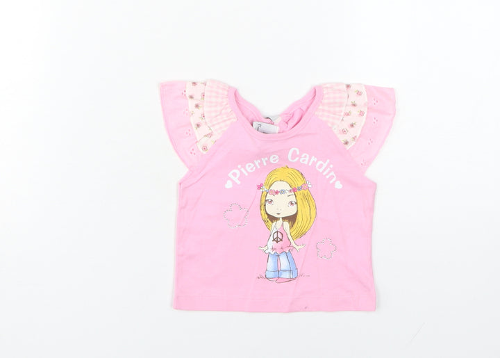 Pierre Cardin Girls Pink T-Shirt 3-6 Months Cartoon Floral Top