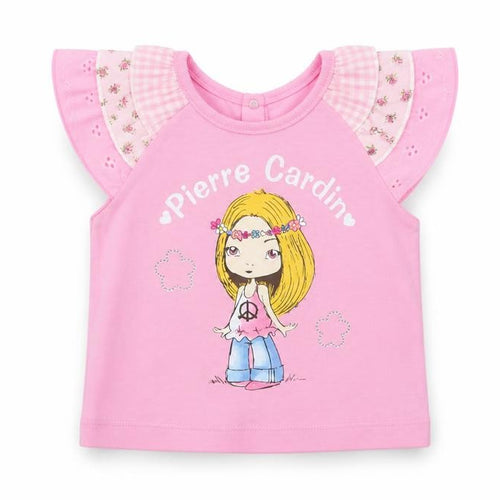 Pierre Cardin Girls Pink T-Shirt 3-6 Months Cartoon Floral Top