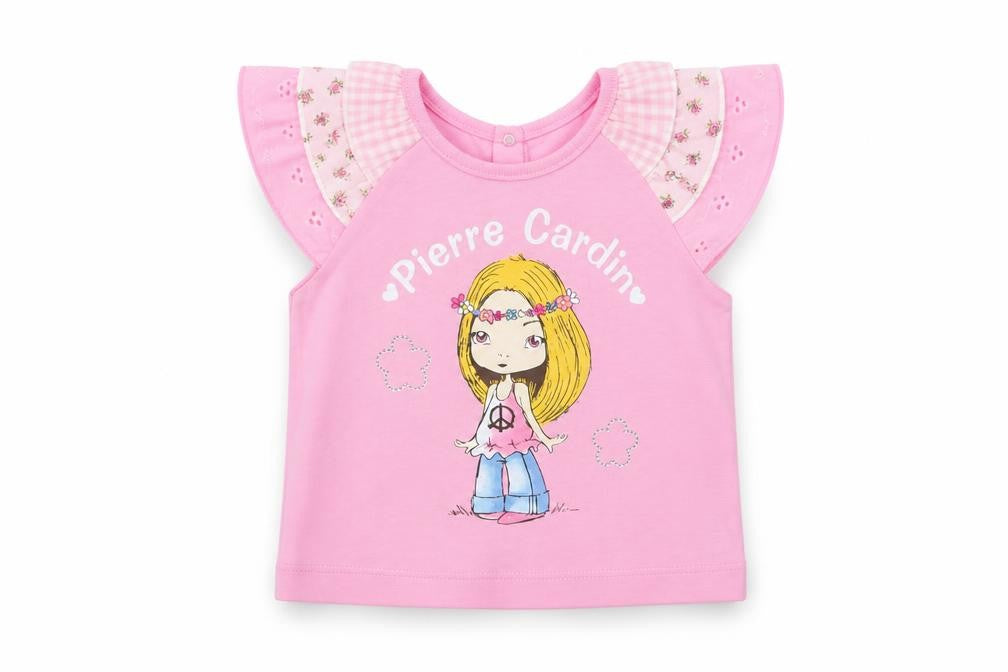 Pierre Cardin Girls Pink T-Shirt 3-6 Months Cartoon Floral Top