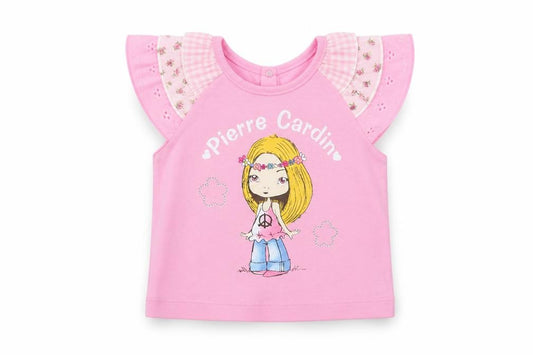 Front view of Pierre Cardin girls’ pink t-shirt 3-6 months cartoon floral top
