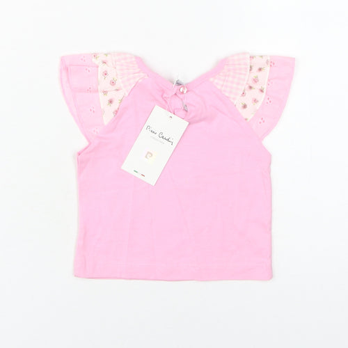 Pierre Cardin Girls Pink T-Shirt 3-6 Months Cartoon Floral Top