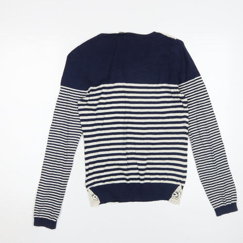 Ken Women's Blue Striped Pullover Jumper Size S