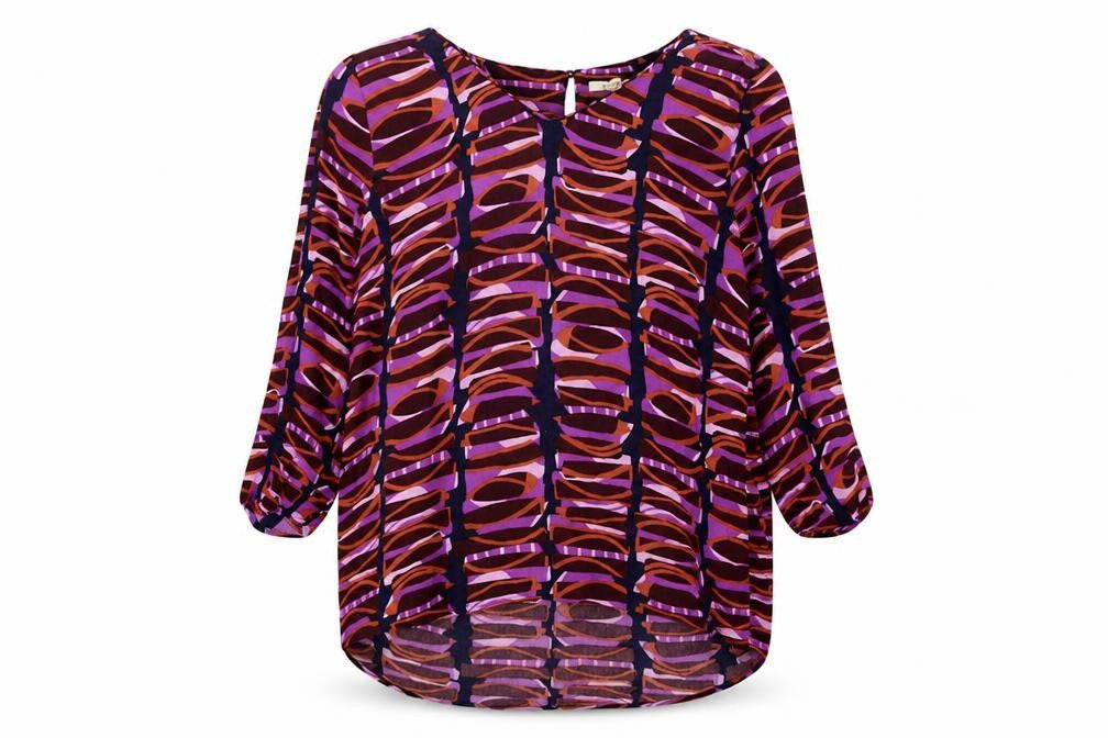 Front view of White Stuff Women's Purple Blouse, size 12, 3/4 Sleeve