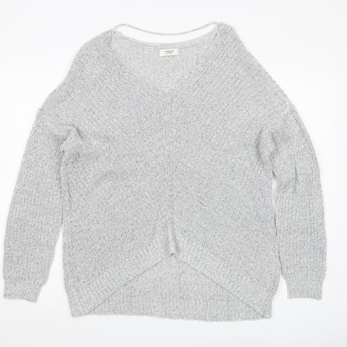 JACQUELINE de YONG Women's Grey V-Neck Pullover Jumper - L