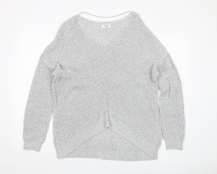 JACQUELINE de YONG Women's Grey V-Neck Pullover Jumper - L
