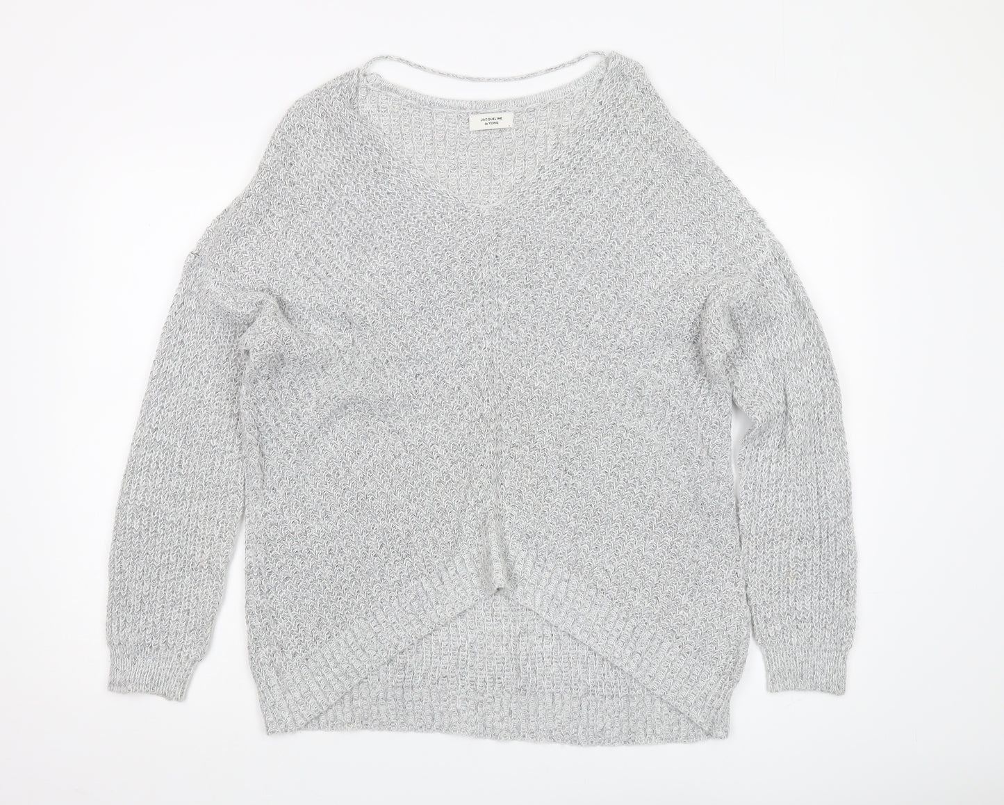 JACQUELINE de YONG Women's Grey V-Neck Pullover Jumper - L