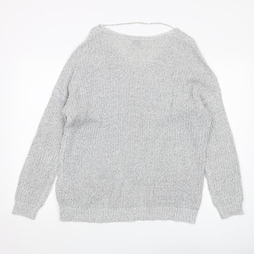 JACQUELINE de YONG Women's Grey V-Neck Pullover Jumper - L