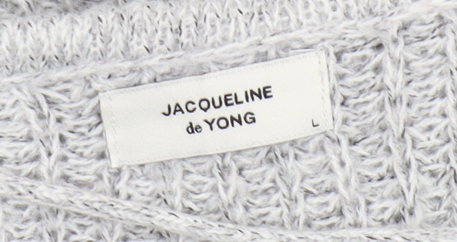 JACQUELINE de YONG Women's Grey V-Neck Pullover Jumper - L