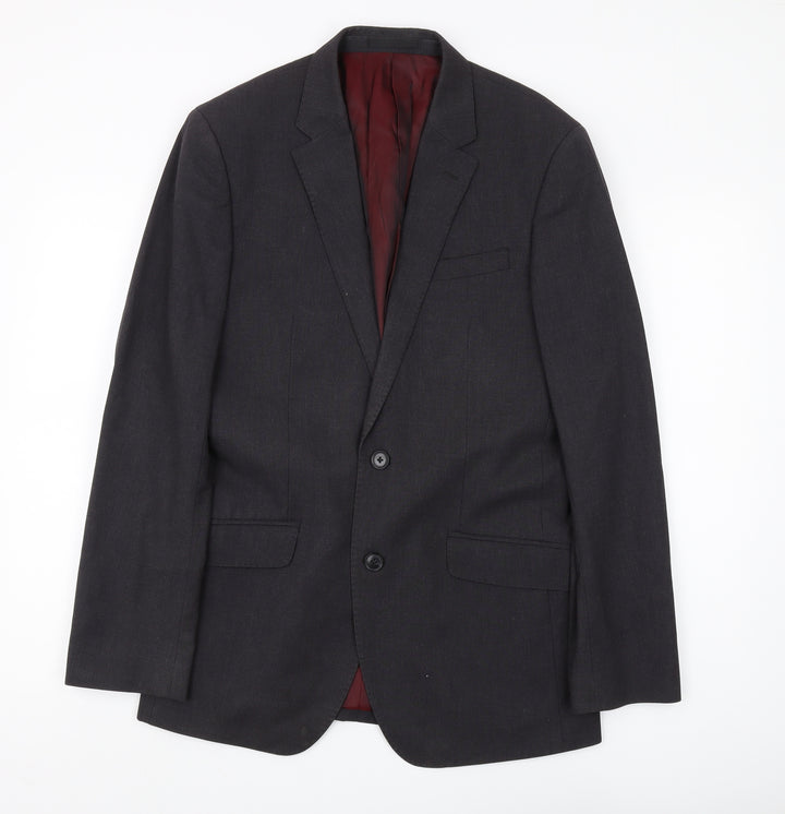 T.M. Lewin Men's Grey Wool Blazer, Size 38, Regular Fit