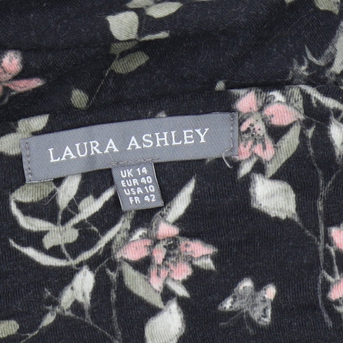 Laura Ashley Women's Black Floral Tunic Blouse Size 14