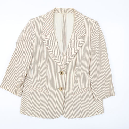 Viyella Women's Beige Pinstripe Cotton Blazer Size 12