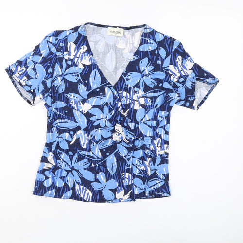 Eastex Women's Blue Floral Wrap Blouse - Size 10