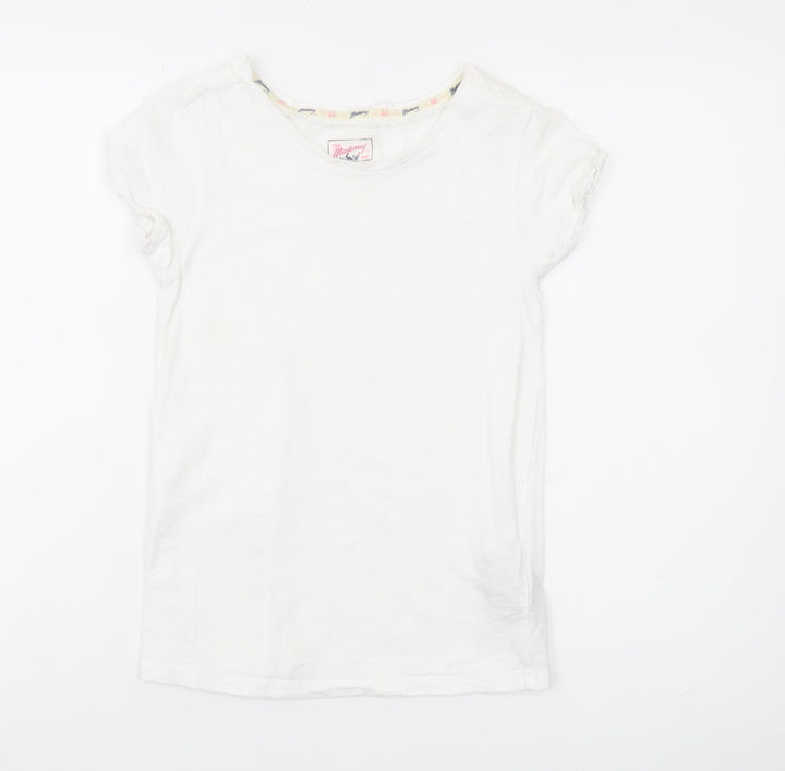 Mantaray Girls' White Cotton Crew Neck T-Shirt, Age 11