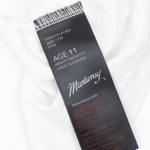 Mantaray Girls' White Cotton Crew Neck T-Shirt, Age 11