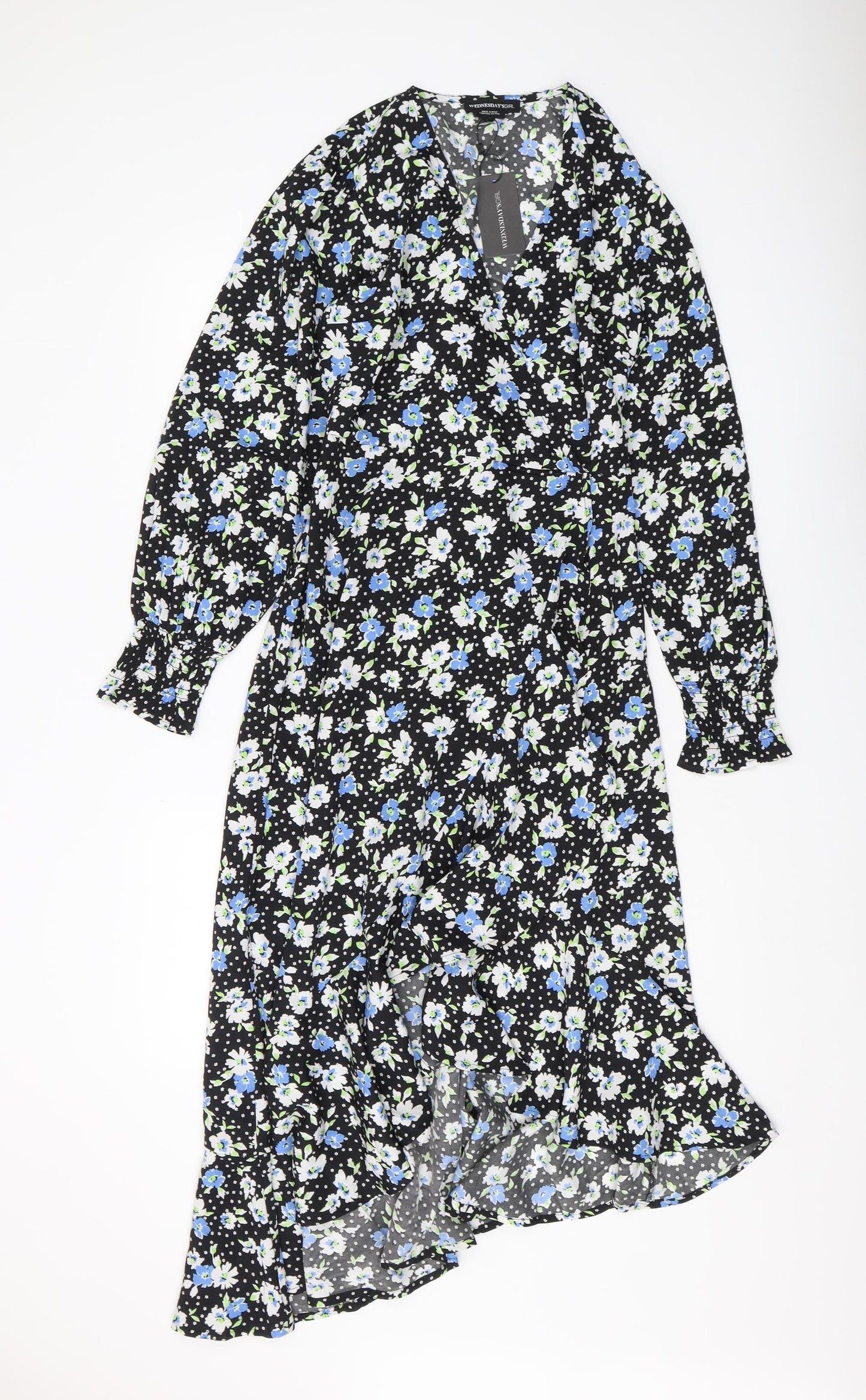 Wednesday's Girl Women's Black Floral Wrap Dress - Size S