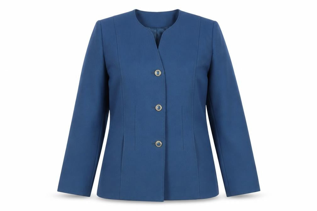 Front view of Eastex Women's Blue Suit Jacket, size 10, Regular Fit