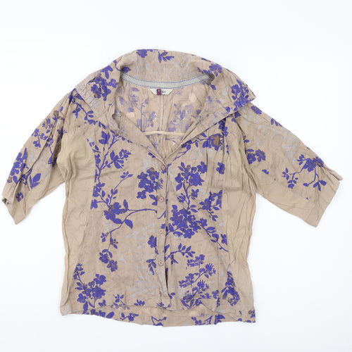 Fat Face Women Beige Floral Blouse Tunic Size 10