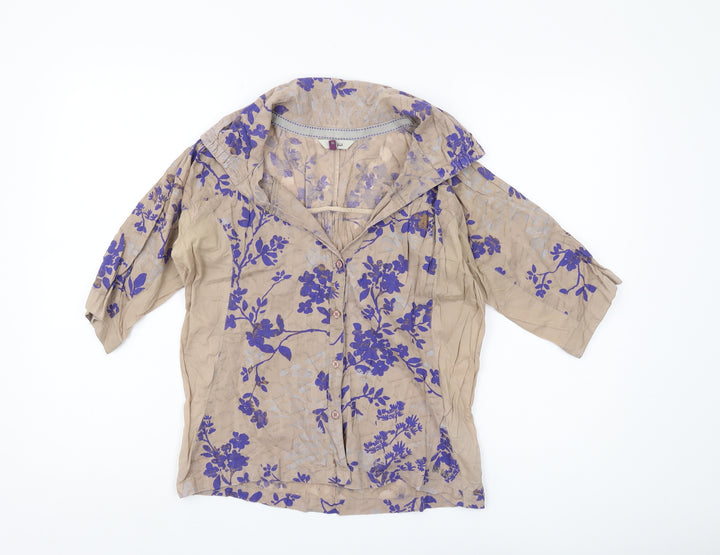 Fat Face Women Beige Floral Blouse Tunic Size 10