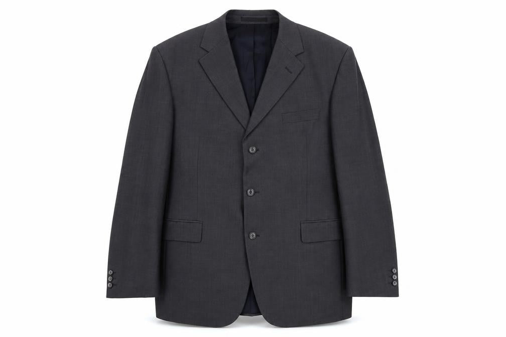 Front view of Centaur Men's Grey Blazer, size 46L, Formal Long Wool Jacket