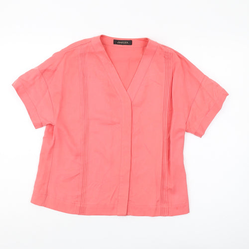 Jaeger Women's Pink V-Neck Short Sleeve Blouse - Size 8