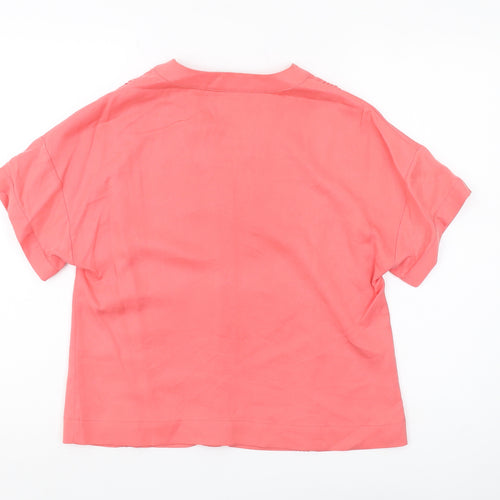 Jaeger Women's Pink V-Neck Short Sleeve Blouse - Size 8