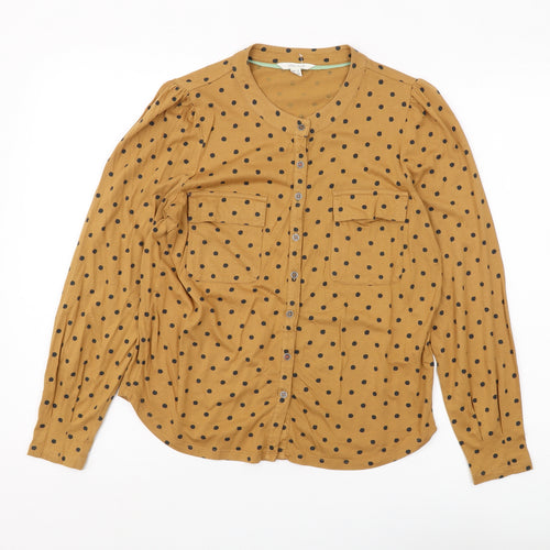 White Stuff Women's Brown Polka Dot Button-Up Shirt