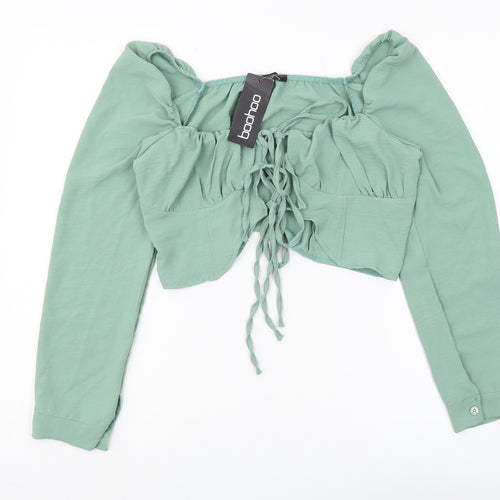 Boohoo Women's Green Cropped Off-Shoulder Blouse Size 12