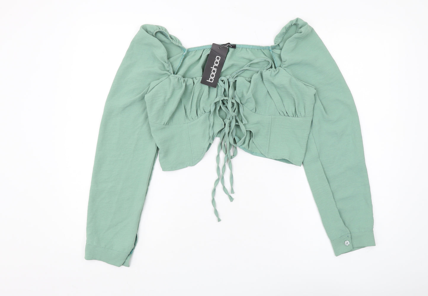 Boohoo Women's Green Cropped Off-Shoulder Blouse Size 12