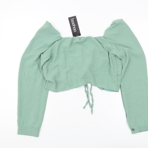 Boohoo Women's Green Cropped Off-Shoulder Blouse Size 12