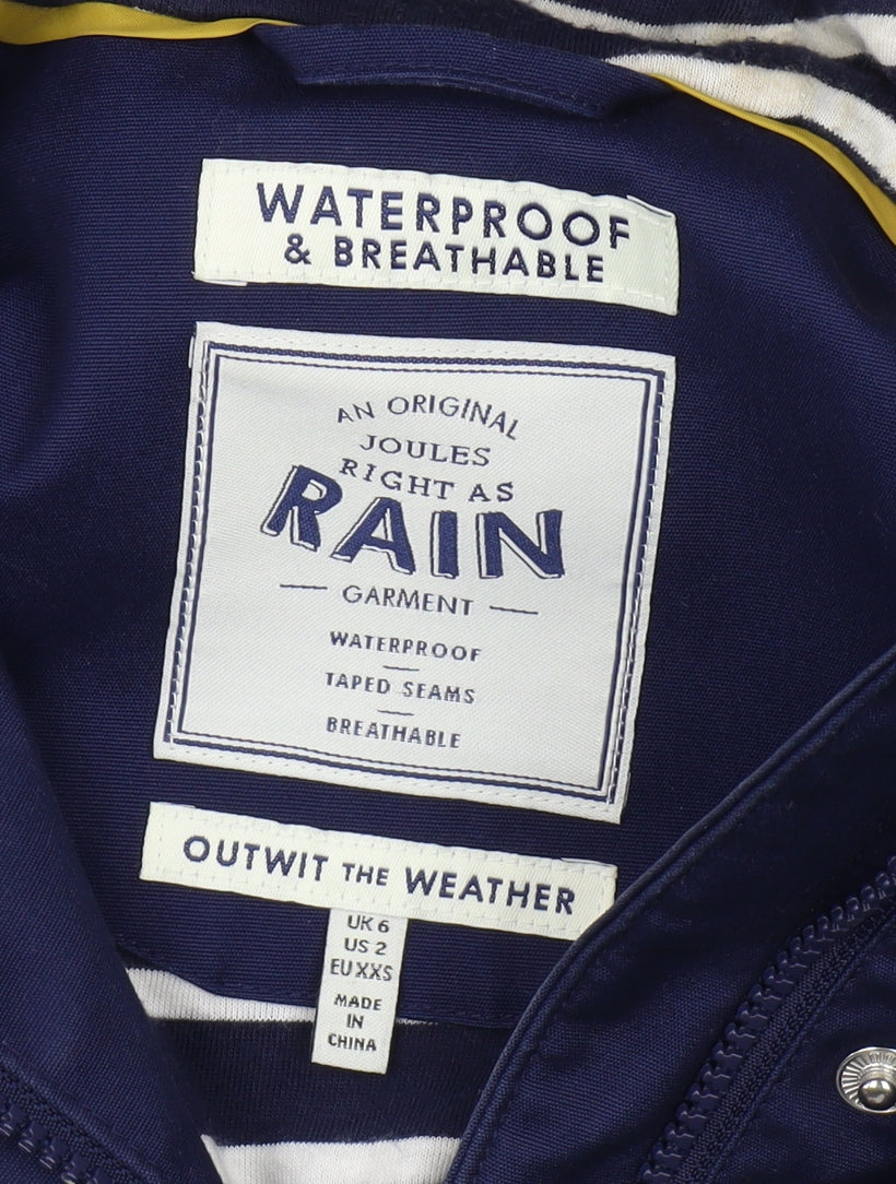 Joules Women's Blue Rain Coat Size 6 Waterproof Hooded