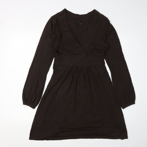 H&M Women's Brown Knee Length V-Neck Dress Size 8