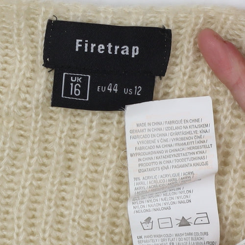 Firetrap Women's Ivory V-Neck Jumper Size 16