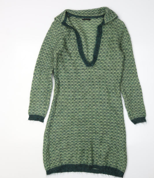 Sisley Women's Green Geometric Jumper Dress M