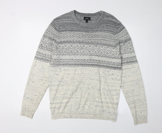 Next Men's Grey Fair Isle Pullover Jumper, Size M