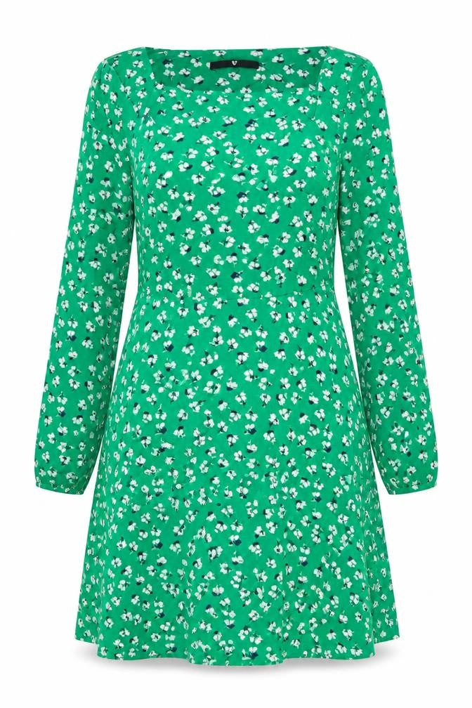V by Very Women's Green Floral A-Line Dress 14