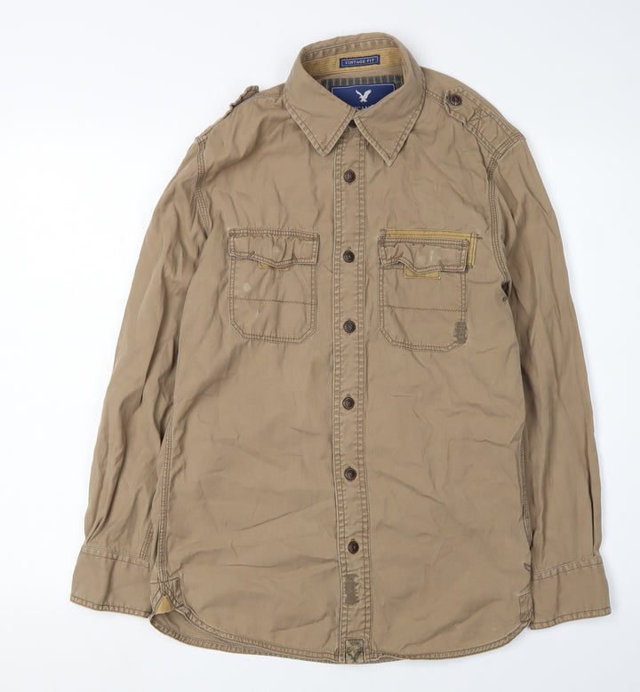 American Eagle Men's Beige XS Casual Button-Up Shirt