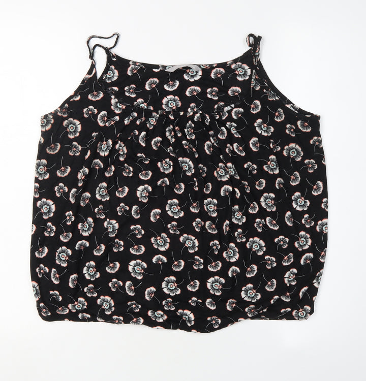 Red Herring Women's Black Floral Tank Top, Size 14
