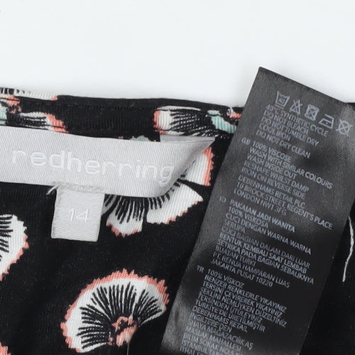 Red Herring Women's Black Floral Tank Top, Size 14