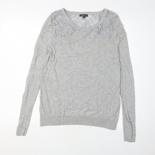 Warehouse Women's Grey Lace Pullover Jumper, Size 8