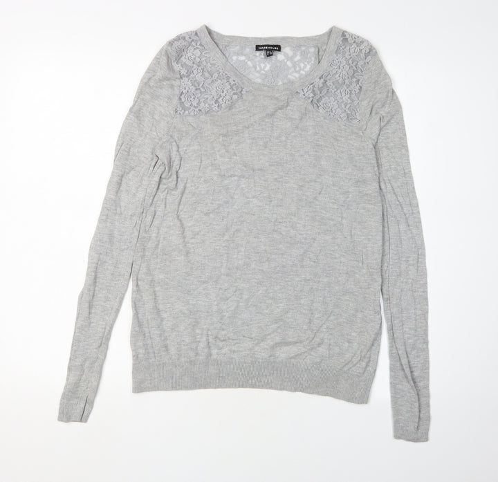Warehouse Women's Grey Lace Pullover Jumper, Size 8