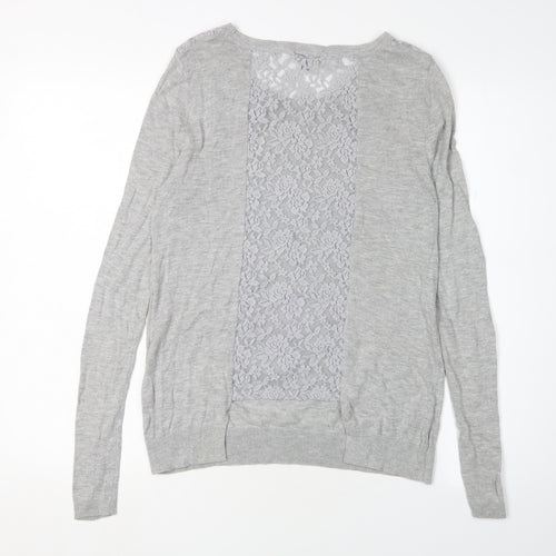 Warehouse Women's Grey Lace Pullover Jumper, Size 8