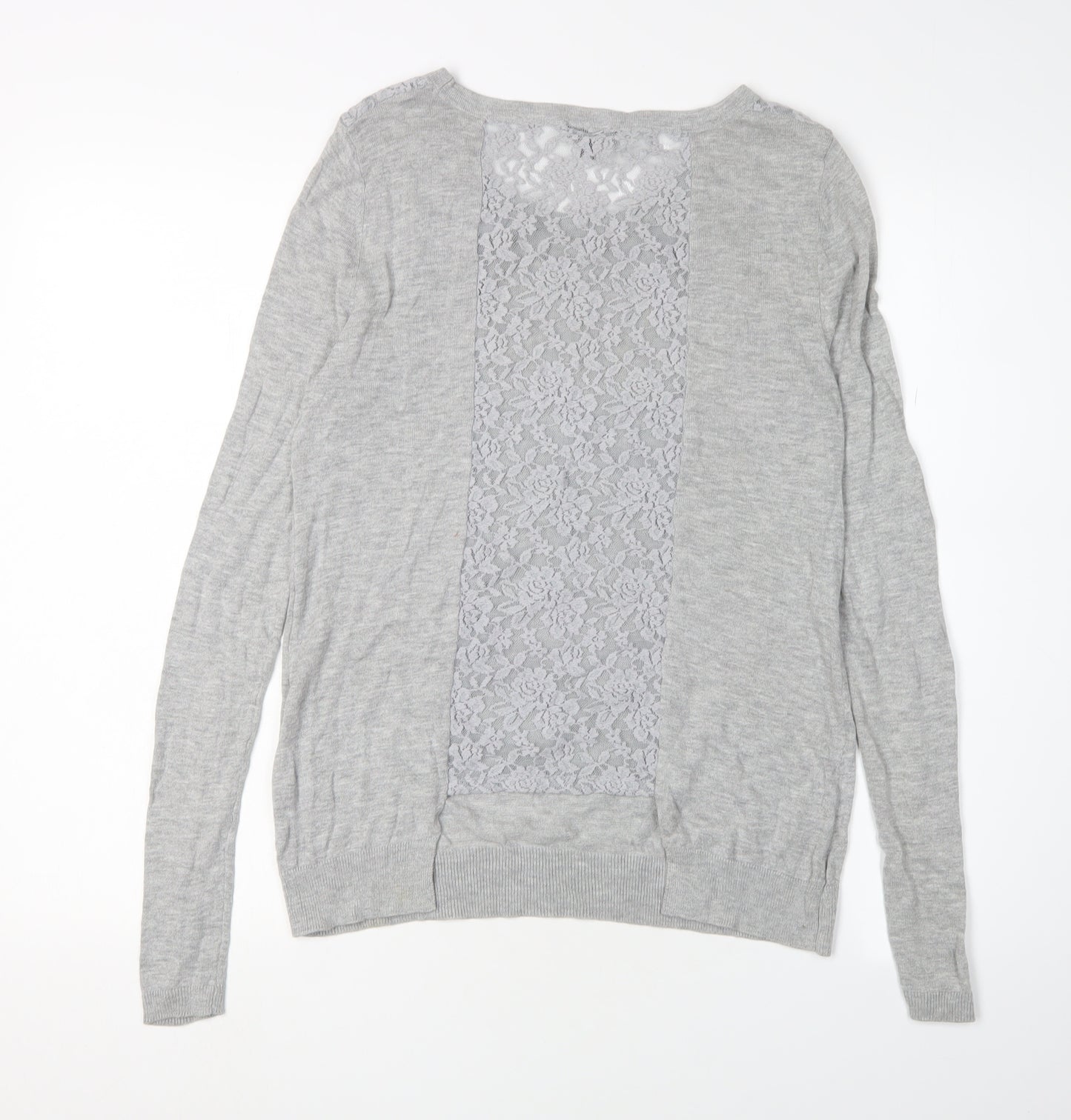 Warehouse Women's Grey Lace Pullover Jumper, Size 8