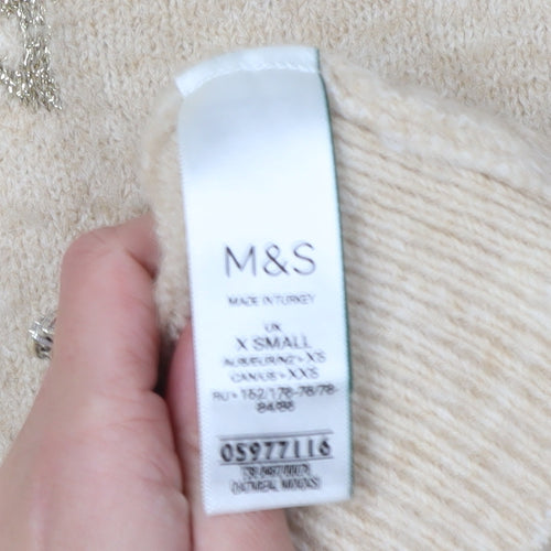 Marks and Spencer Women’s Beige Embroidered XS Jumper