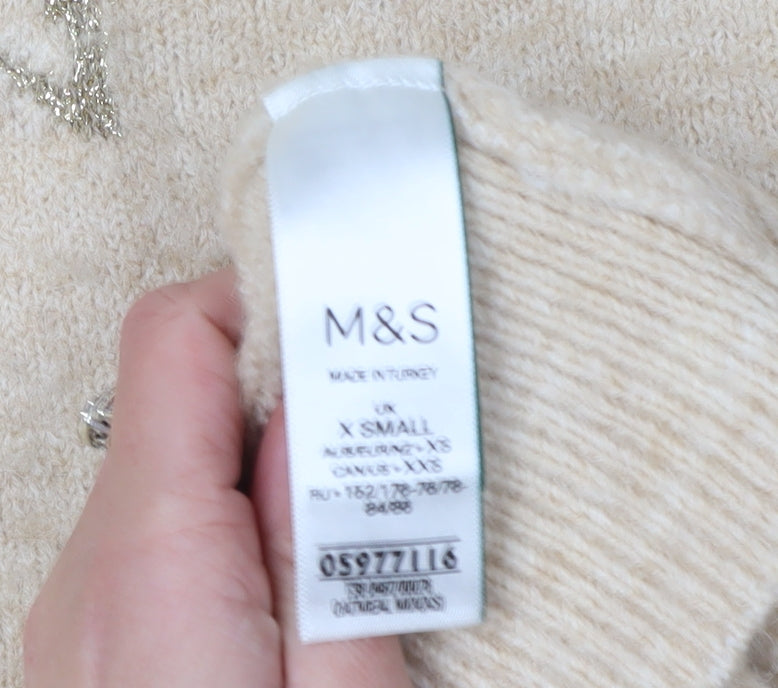Marks and Spencer Women’s Beige Embroidered XS Jumper