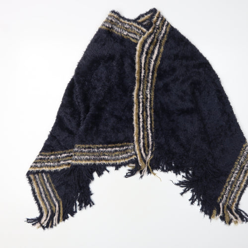 Izabel London Women's Navy Open-Knit Cape Jumper