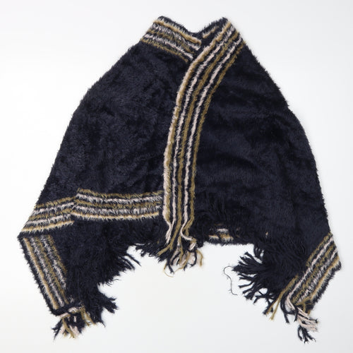 Izabel London Women's Navy Open-Knit Cape Jumper
