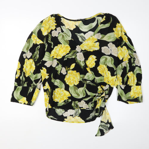 Zara Women's Black Floral Wrap Blouse - S