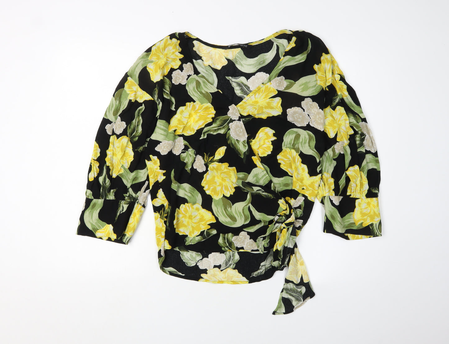 Zara Women's Black Floral Wrap Blouse - S