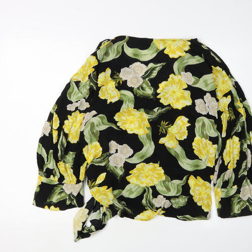 Zara Women's Black Floral Wrap Blouse - S