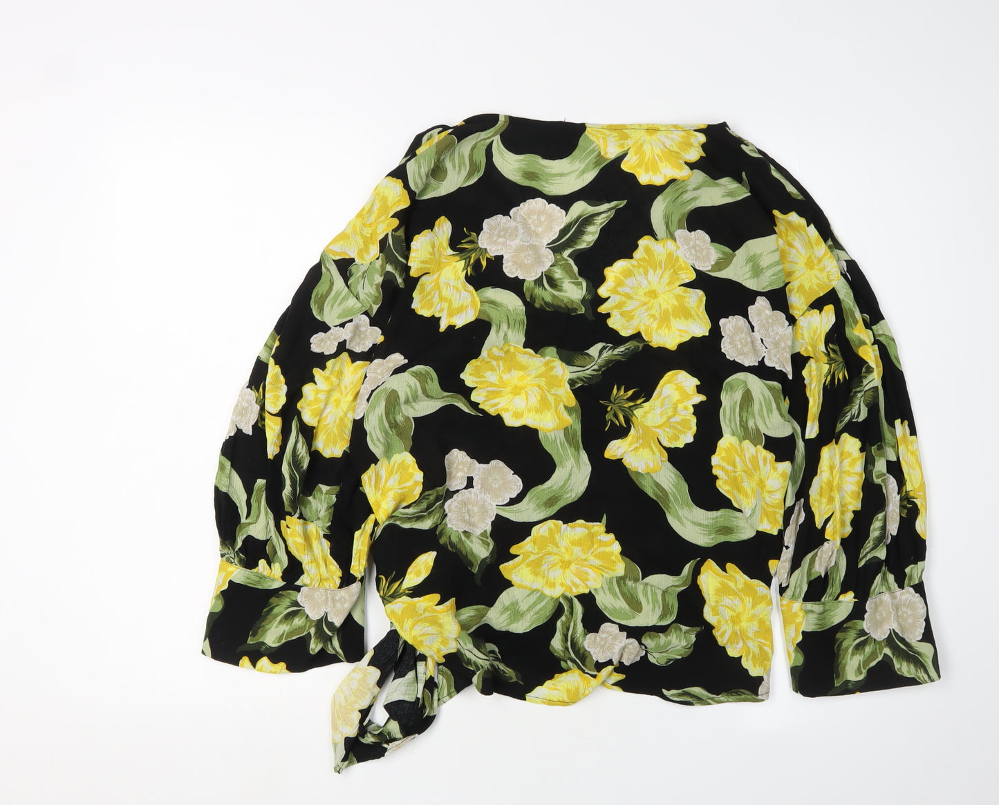 Zara Women's Black Floral Wrap Blouse - S